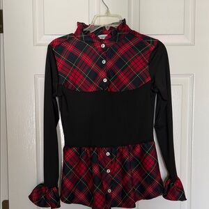 Plaid Ruffle Button-Up Blouse
